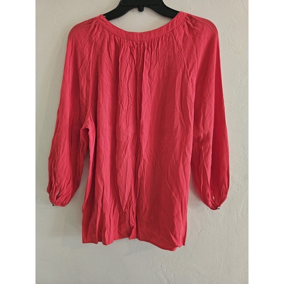 Banana Republic Shirt Womens L Orange Balloon Sleeve Pleated Scoop Neck - Picture 6 of 6